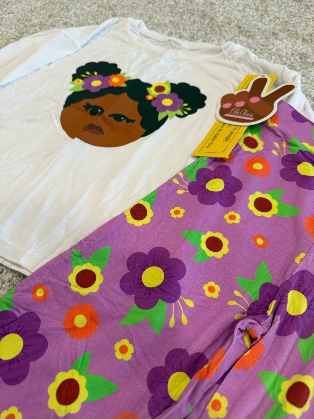 Girls Floral Purple and White Bamboo Pajamas